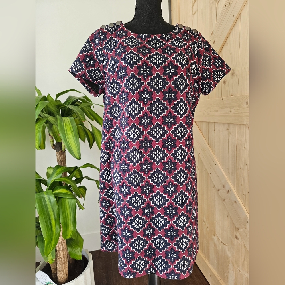 LOFT size 12 burgundy and dark navy patterned‎ dress